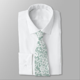 White Lace On Sage Green Background Neck Tie