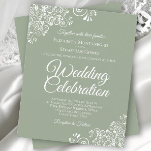 White Lace on Sage Green BUDGET Wedding Invitation