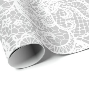 White Lace on Silver Wrapping Paper