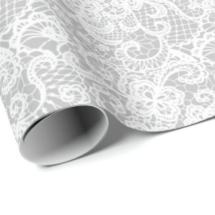 White Lace on Silver Wrapping Paper