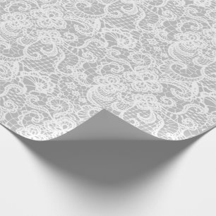 White Lace on Silver Wrapping Wrapping Paper
