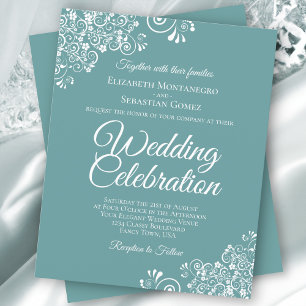 White Lace on Teal BUDGET Wedding Invitation