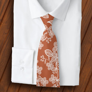 White Lace on Terracotta Neck Tie