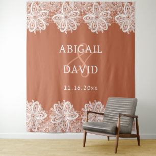 White Lace on Terracotta Wedding Backdrop