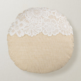White lace over fabric design. round pillow