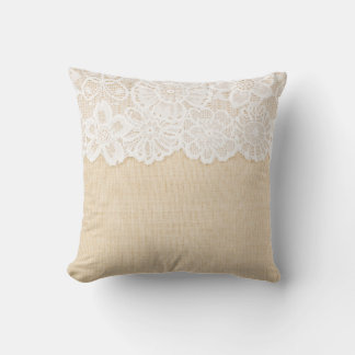 White lace over fabric design. throw pillow