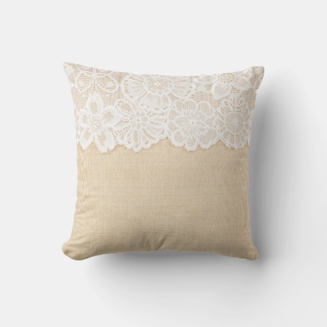White lace over fabric design. throw pillow (Front)