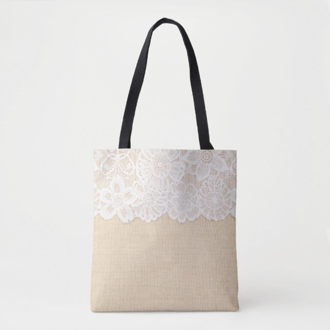 White lace over fabric design. tote bag (Front)