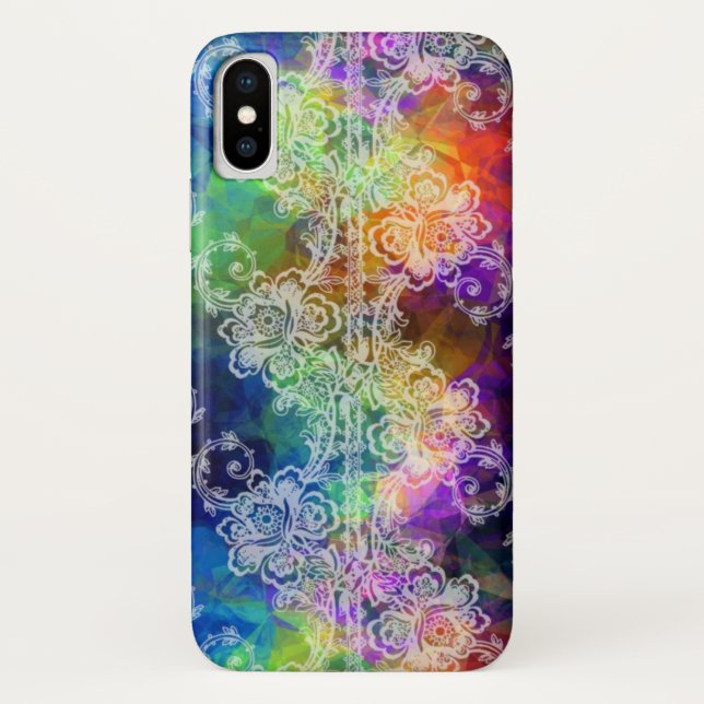 White Lace Over Rainbow Tissue Paper Case-Mate iPhone Case (Back)