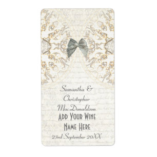 White lace papercut parchment wedding wine bottle label