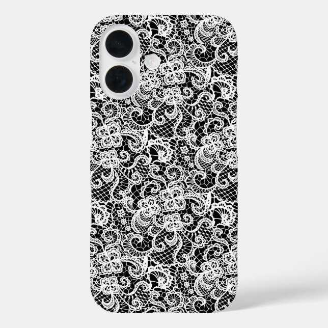 White Lace Pattern On Black Case-Mate iPhone Case (Back)