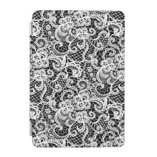 White Lace Pattern On Black iPad Mini Cover