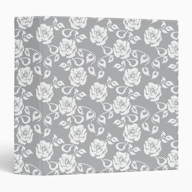 White lace pattern on gray background 3 ring binder (Front/Spine)