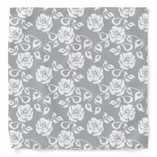 White lace pattern on gray background bandana