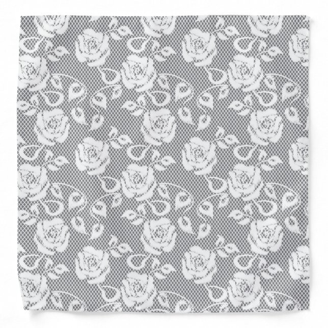 White lace pattern on gray background bandana (Front)