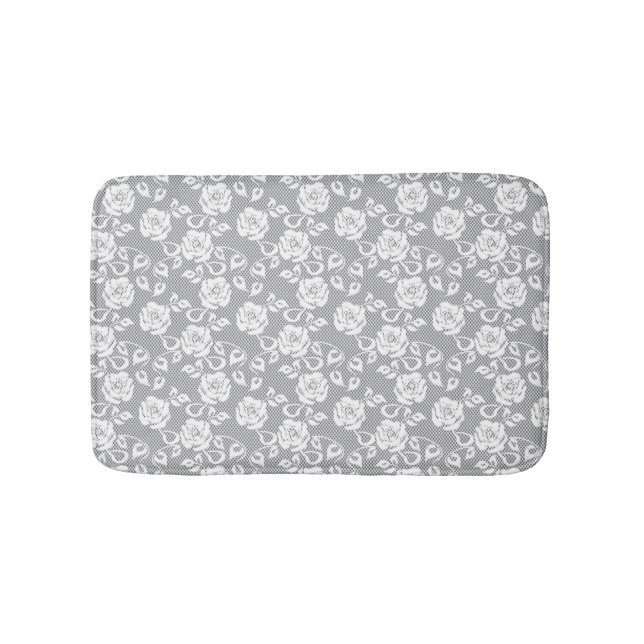 White lace pattern on gray background bathroom mat (Front)