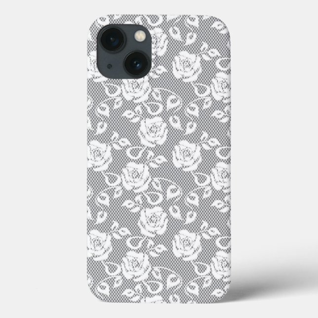 White lace pattern on gray background Case-Mate iPhone case (Back)