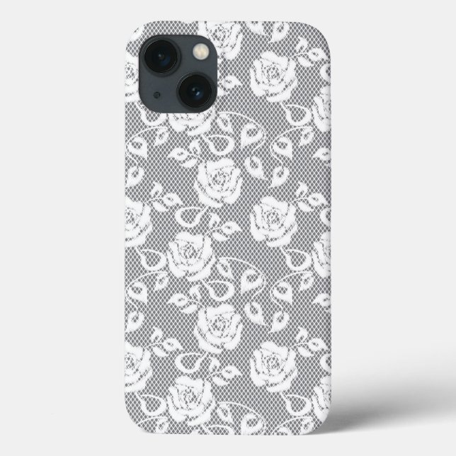 White lace pattern on gray background Case-Mate iPhone case (Back)