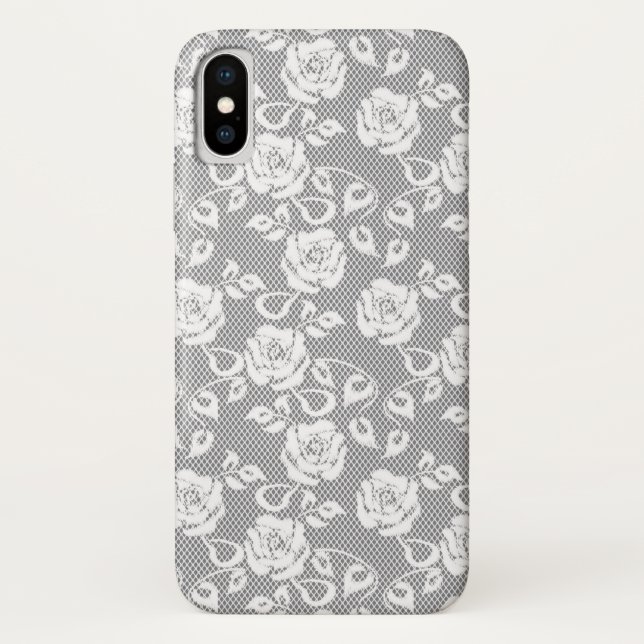 White lace pattern on gray background Case-Mate iPhone case (Back)