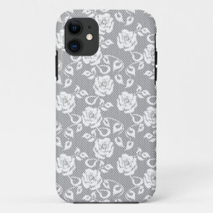 White lace pattern on gray background iPhone 11 case