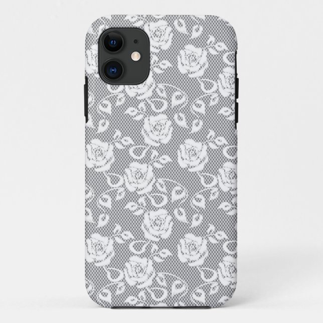 White lace pattern on gray background Case-Mate iPhone case (Back)