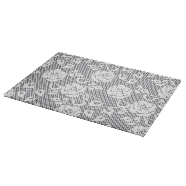 White lace pattern on gray background cutting board (Corner)