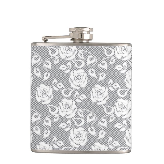White lace pattern on gray background flask (Front)