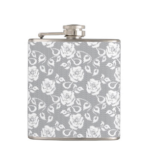 White lace pattern on gray background flask