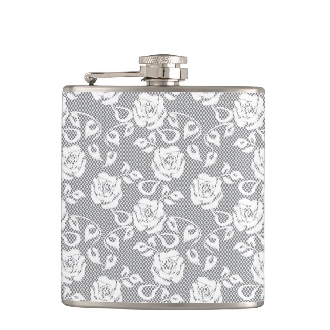 White lace pattern on gray background flask (Front)