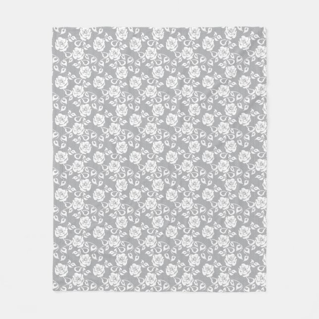 White lace pattern on gray background fleece blanket (Front)
