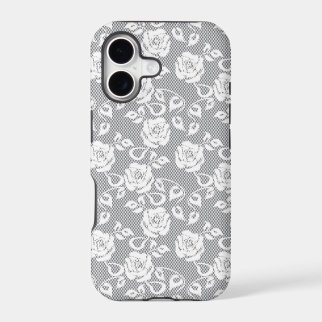 White lace pattern on gray background iphone case (Back)
