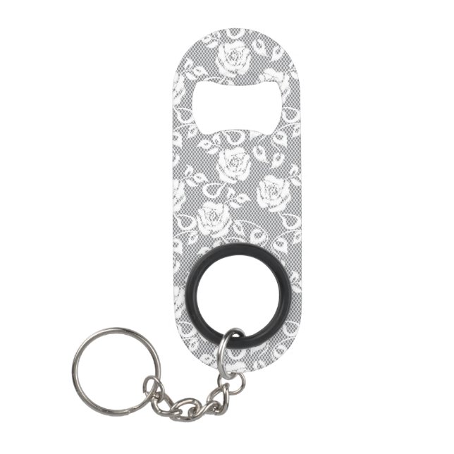 White lace pattern on gray background keychain bottle opener (Front)