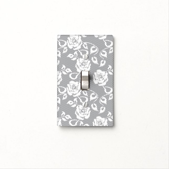 White lace pattern on gray background light switch cover (In Situ)