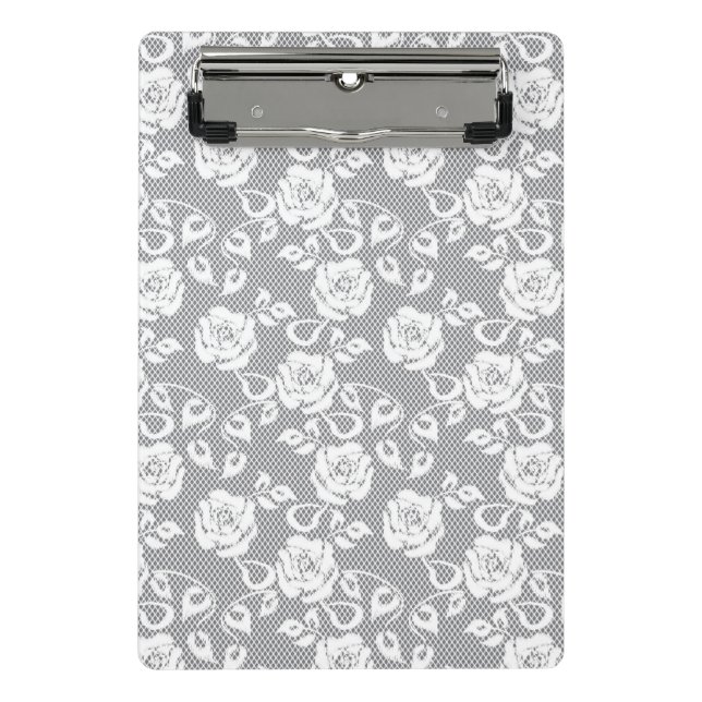 White lace pattern on gray background mini clipboard (Front)