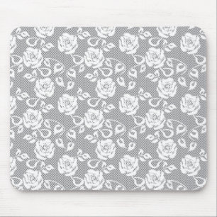 White lace pattern on gray background mouse pad