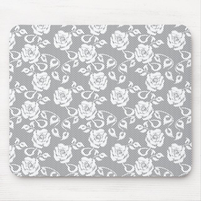 White lace pattern on gray background mouse pad (Front)