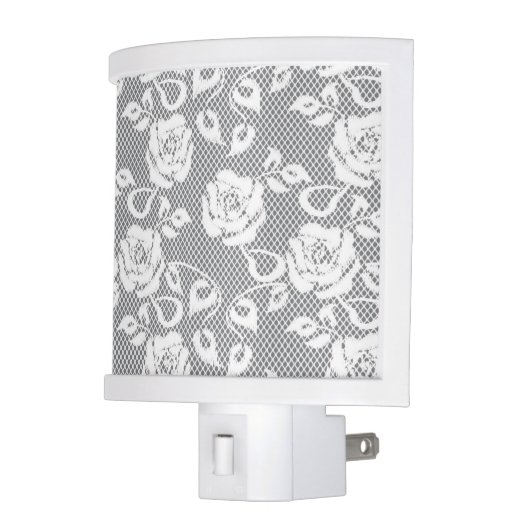 White lace pattern on gray background night light (Left)