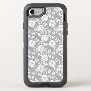 White lace pattern on gray background OtterBox defender iPhone SE/8/7 case