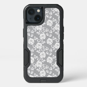 White lace pattern on gray background iPhone 13 case