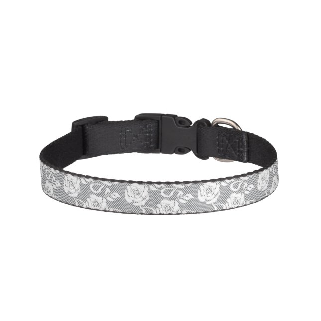 White lace pattern on gray background pet collar (Front)