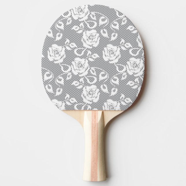 White lace pattern on gray background Ping-Pong paddle (Front)