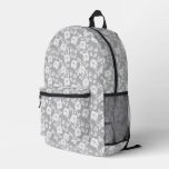 White lace pattern on gray background printed backpack