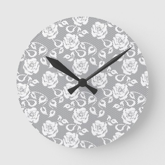 White lace pattern on gray background round clock (Front)