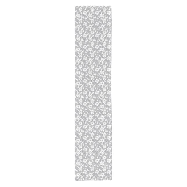 White lace pattern on gray background short table runner (Front)