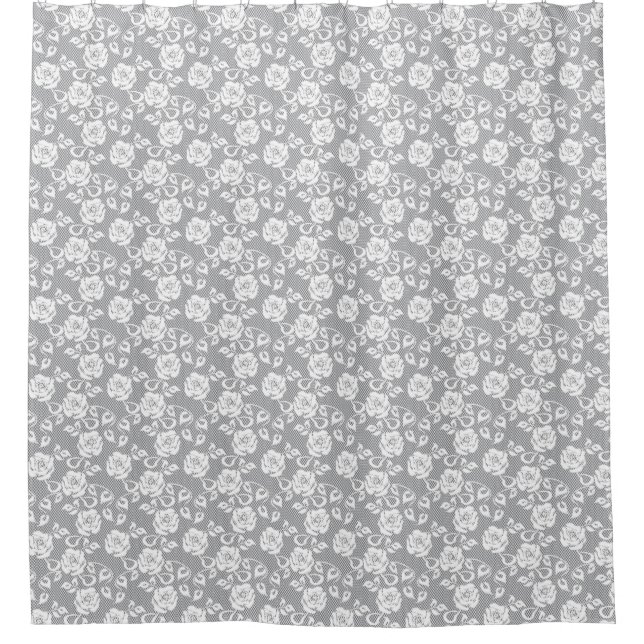 White lace pattern on gray background shower curtain (Front)