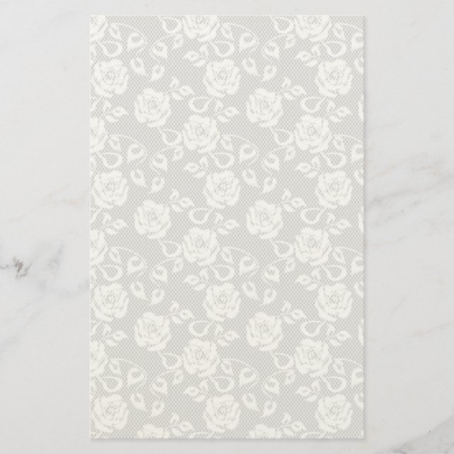 White lace pattern on gray background stationery (Front)