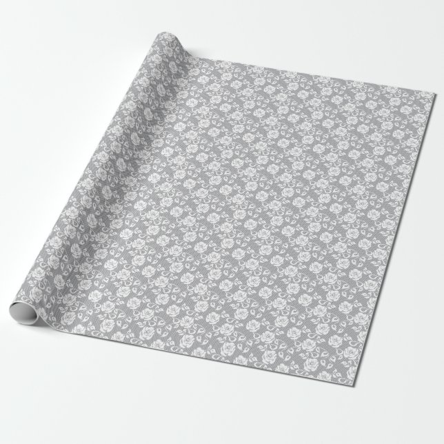 White lace pattern on gray background wrapping paper (Unrolled)