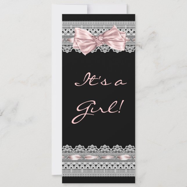 White Lace Pink and Black Baby Girl Shower Invitation (Front)