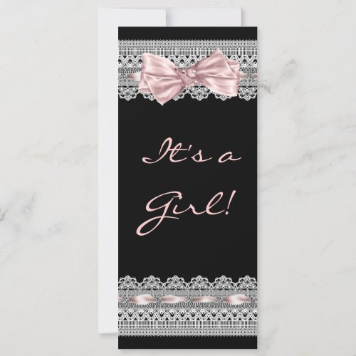 White Lace Pink Ribbon Pink Black Baby Girl Shower Personalized Invitations
