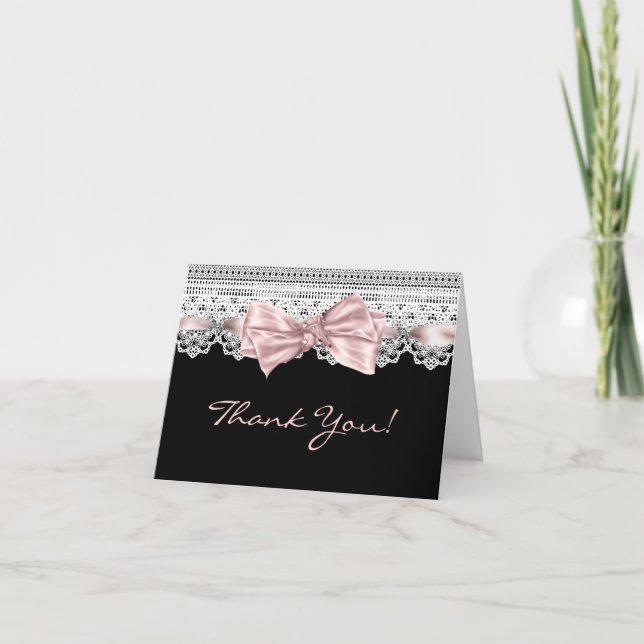 White Lace Pink Black Thank You Cards (Front)